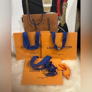 🔥 4 Louis Vuitton Shopping Bags w/ 2 Ribbon Blue & Orange Size H 7.2 X W 8.8”